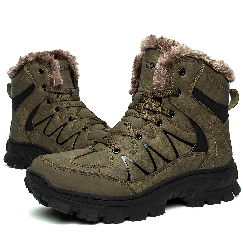 chaussures randonnée hiver homme kaki cuir chaud semelle caoutchouc