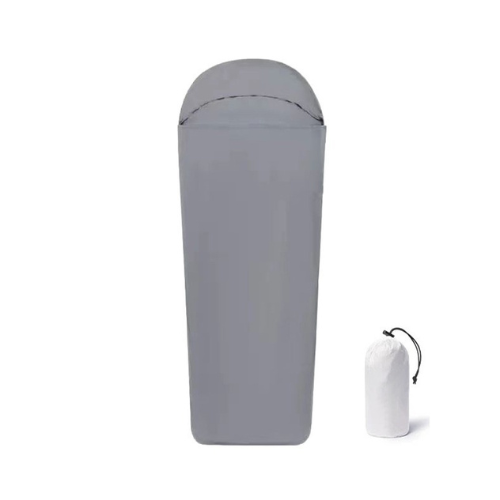 sac de couchage léger bleu gris forme momie pour camping et voyage