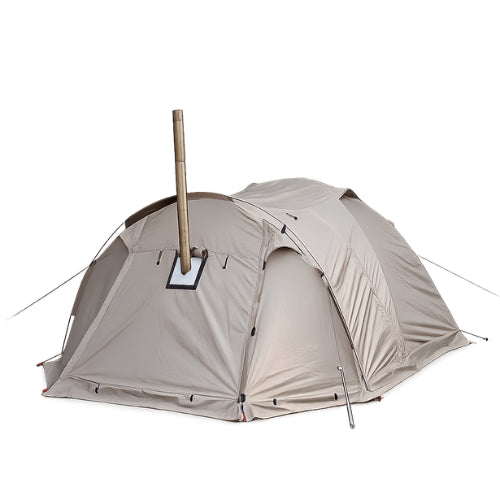 Tente bivouac 2 places 4 saisons brun gris avec cheminée Campigo