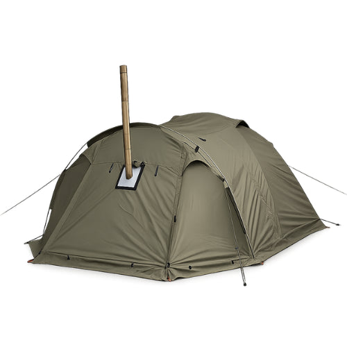 Tente bivouac 2 places 4 saisons vert olive avec cheminée Campigo